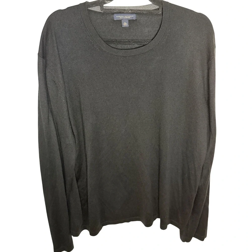 Banana Republic Silk‎ Cashmere Blend Sweater Men's XL Black Crewneck Classic
